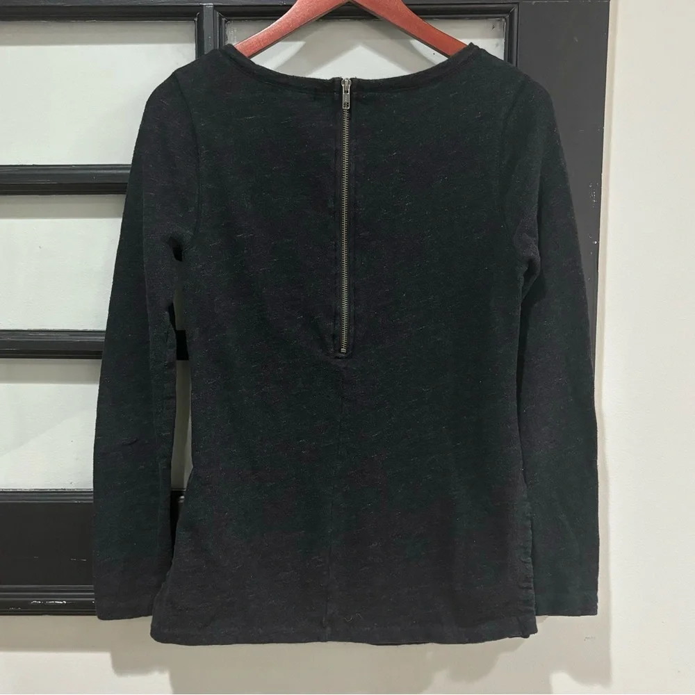 J. Crew Cotton Soft Top Tunic Sweatshirt Back Zipper Dark Charcoal Gray Sz Small